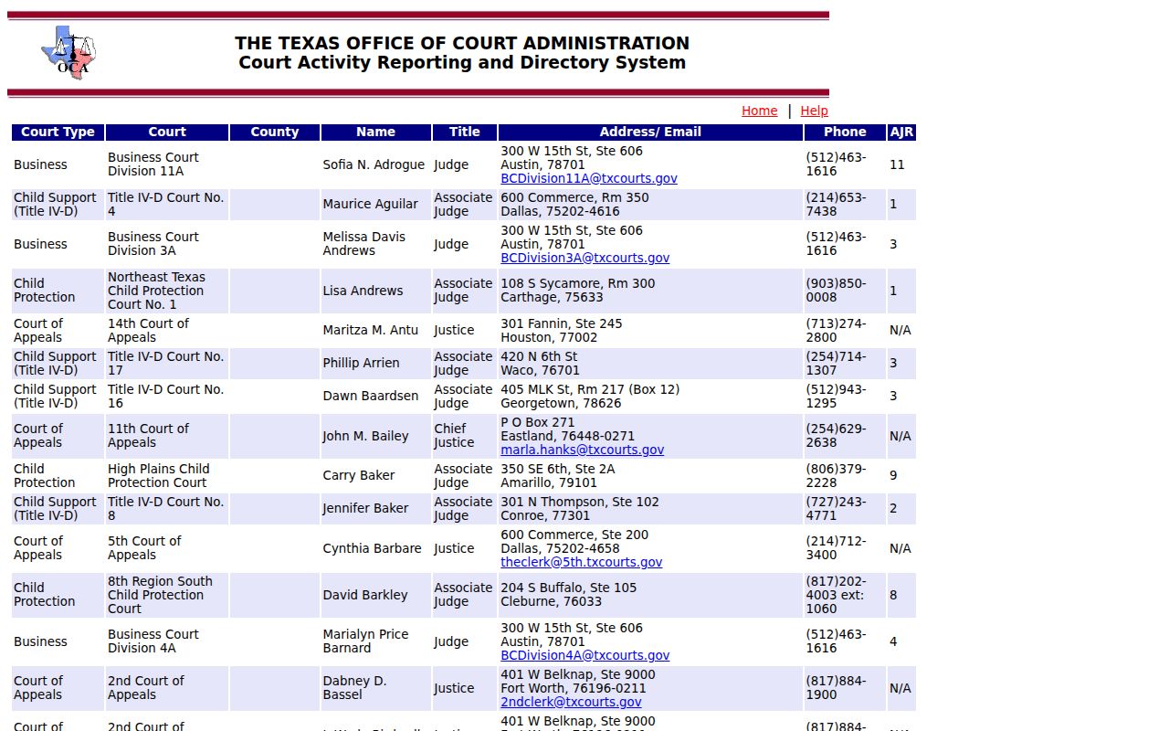 Borden County active warrant records: OCA directory interface and court records context