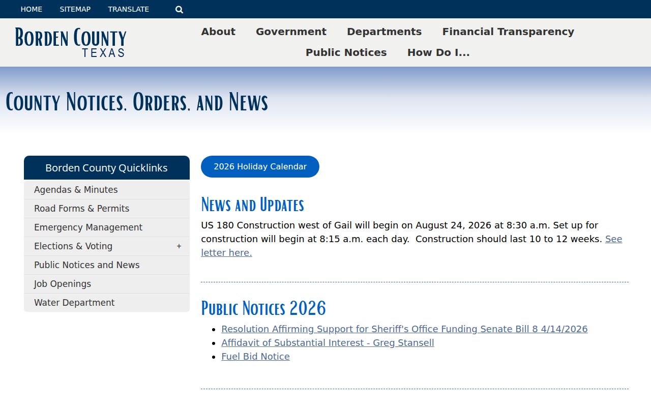 Borden County active warrant records: public notices page with no warrant roundup notice located