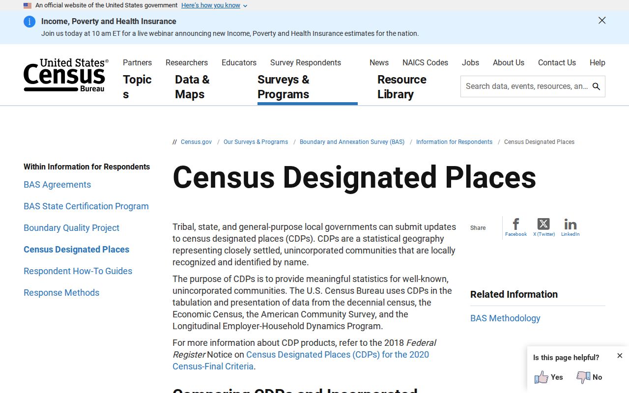 Borden County municipal warrant records: Census explanation showing that a CDP is not an incorporated city